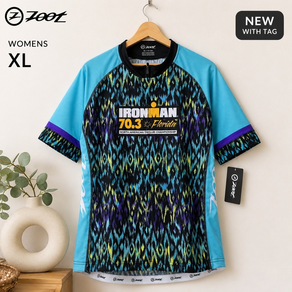 Zoot Ironman 70.3 Florida Cycling Jersey Womens XL Blue Purple Ikat FL718  NWT - Picture 9 of 13